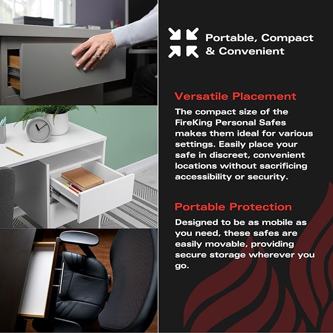 FireKing Safe, Lock Box for Home, Compact Safe for Valuables, Small & Portable, Programmable, Black