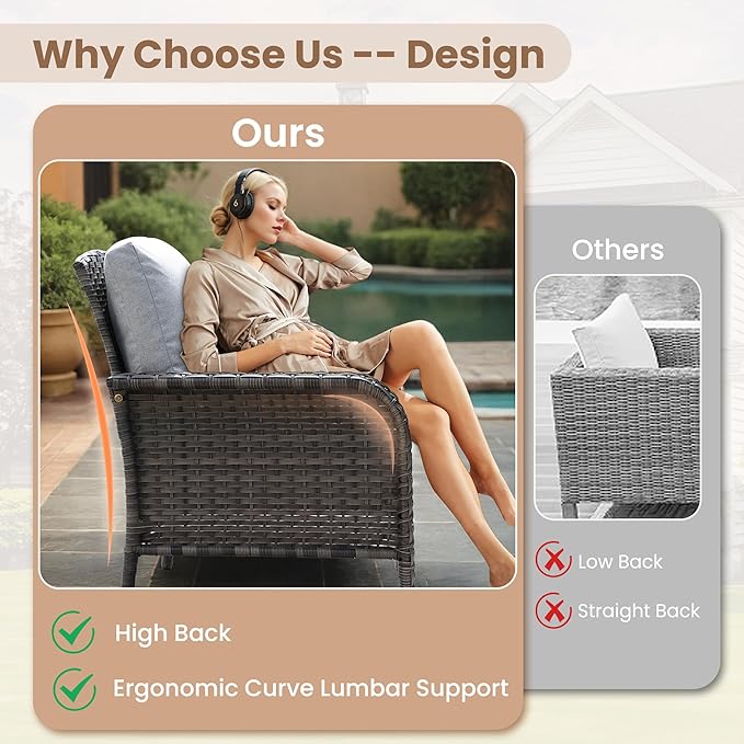 HOOOWOOO Patio Furniture Set,4 Pieces Outdoor Conversation Set,All Weather Wicker Loveseat Sofa Set with High Back Chairs Table,Light Gray