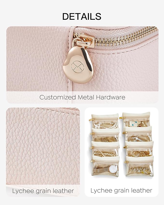 Vlando Graduation Gifts, Jewelry Box with 8 Velvet Jewelry Bags Travel Jewelry Case for Women Girls Jewelry Organizer Necklace Rings Earrings Bags Gift Ideas for Teacher Birthday Bride (Pink)