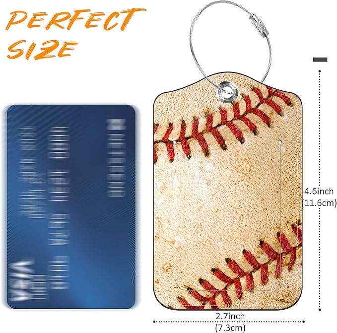 Luggage Tags for Suitcase Baseball 2 PCS Leather Travel Luggage Tag with Stainless Steel Loop Name ID Label Privacy Cover for Women Men Travel