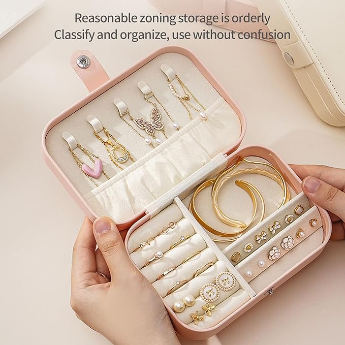 Travel Jewelry Box,Jewelry Travel Case, Small Jewelry Box,2 Layer Travel Jewlery Case, PU Leather Mini Portable Jewerly Storage Display Holder for Earrings, Ring, Necklaces, Bracelets