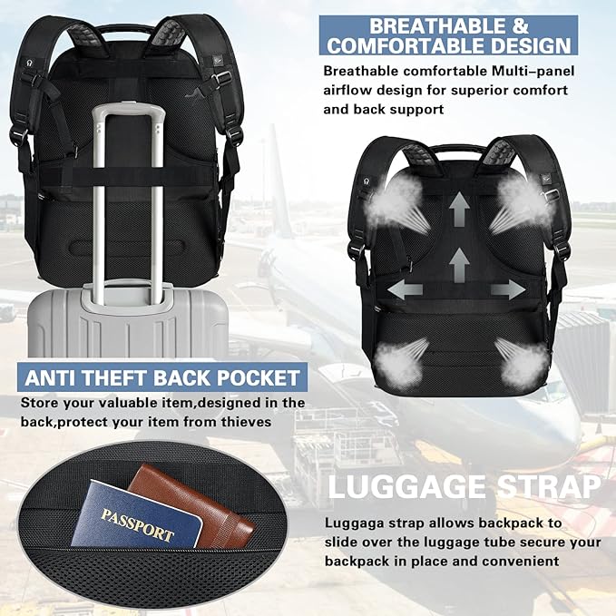 18.4 Laptop Backpack for Men, 60L Extra Large Gaming Laptops Backpack with USB Charger Port,TSA Friendly Flight Approved RFID Anti-Theft Pocket Heavy Duty Computer Bag Backbag,21.2*15.5*11.5 inch Grey