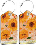 Sunflowers Luggage Tags Set of 2 Butterfly Retro Leather Suitcase Tags with Stainless Steel Loop and Privacy Cover for Women Men Travel Luggage Accessories
