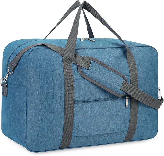 For Spirit Airlines Personal Item Bag 18x14x8 Foldable Travel Duffel Bag Tote Foldie Duffle Carry on Luggage for Women and Men 30L (Navy Blue (With Shoulder Strap))