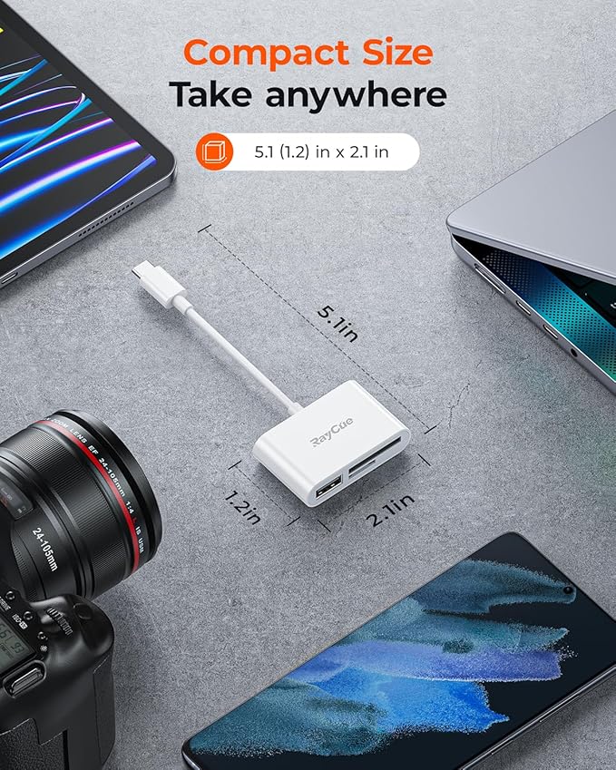 RayCue USB-C SD Card Reader - Type-C to SD/MicroSD Card Reader for iPhone 15/iPad/Mac/Laptop, iMac/iPad Pro/Air/Mini, MacBook Pro/Air, Galaxy