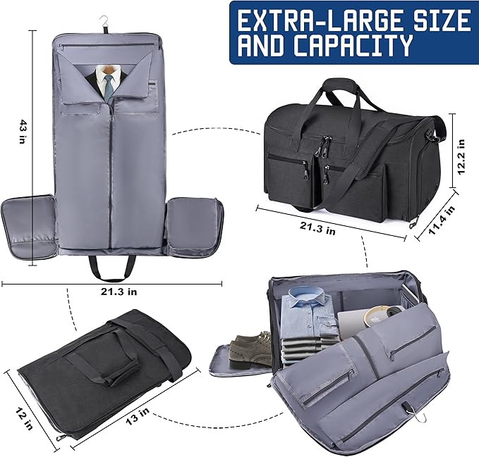 Convertible Duffle Bags for Travel Carry On Suit Duffle Bags with Shoulder Strap 2 in 1 Hanging Garment Duffle Bag for Men Women