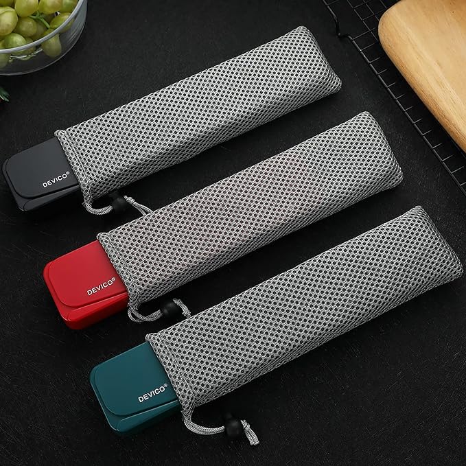 DEVICO Travel Utensils, 18/8 Stainless Steel 4pcs Cutlery Set Portable Camp Reusable Flatware Silverware, Include Fork Spoon Chopsticks with Case (Red)