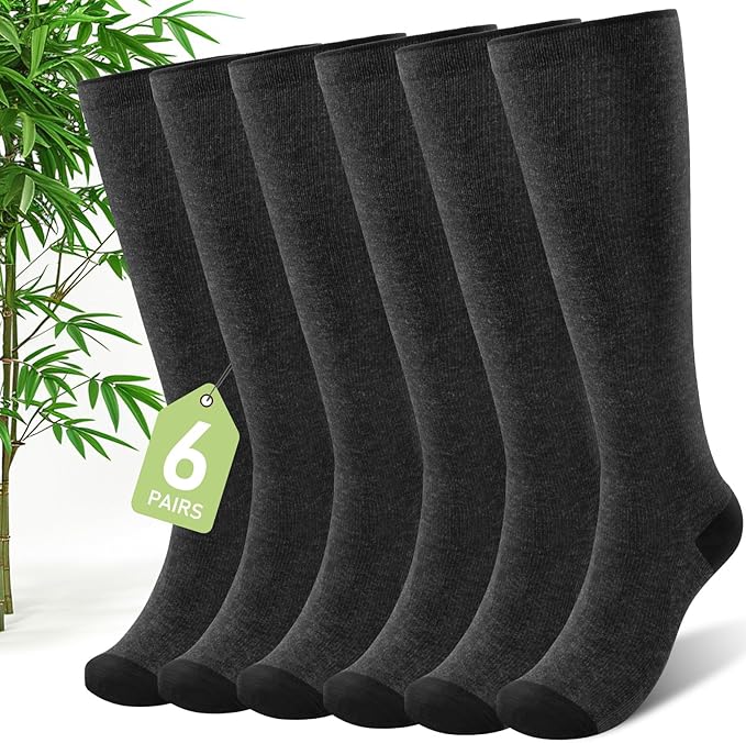 SONORAN Bamboo Viscose Compression Socks for Women & Men (6 Pairs) 20-30 mmHg Knee High Support for Nurses Travel Pregnant