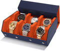 Napa Leather Watch Case for Men - Watch Roll Storage Organizer & Watch Display - Six Slot Luxury Watch Box for Home or Travel - Mens 6 Watch Holder Case (Blue Orange)