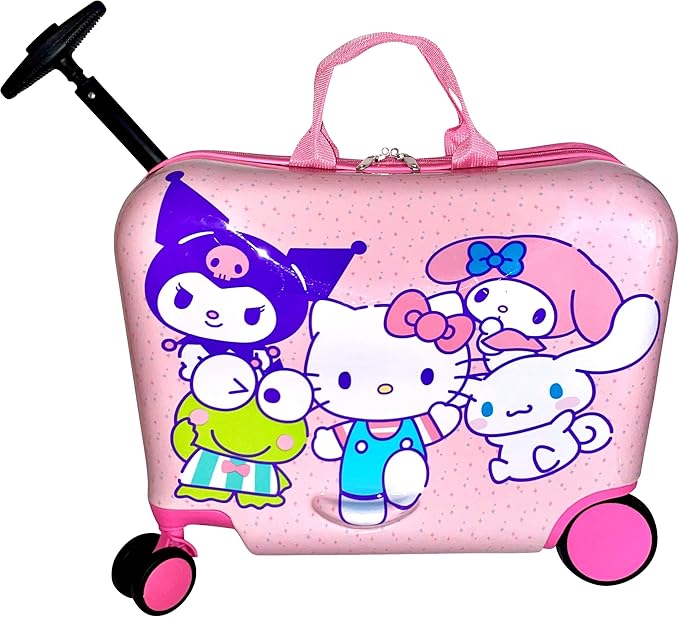 Fast Forward Ride-On 18" Suitcase For Kids/Tow-Along Toddler Carry-On Luggage With Wheels (Hello Kitty And Friends)