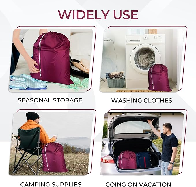 Laundry Bag with Locking Closure Drawstring – Extra Large Heavy Duty 100% Nylon, Large & Foldable Clothes Sack – Lightweight Dirty Laundry Organizer for Travel, Dorm, Gym – L 40" x H 50" (CRANBERRY)