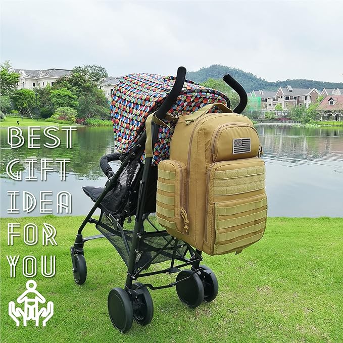 Diaper Bag Backpack for Dad, DBTAC Large Baby Nappy Bag for Men w/Changing Mat, Insulated+Wipe Pockets, Stroller Straps, Tan