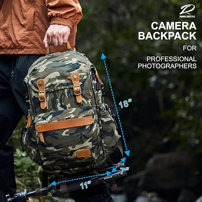 Padwa Lifestyle Camouflage Camera Backpack - Professional DSLR & UAV Camera Bag,Anti Theft Canvas Camera Backpack with Rain Cover,Large Capacity Photography Travel Camera Bag with Multi Compartments