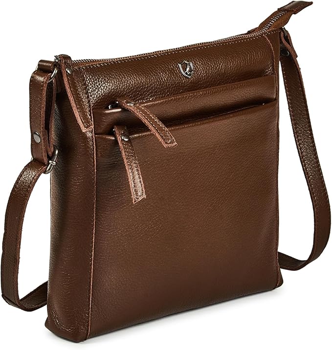 Small Soft Genuine Leather Crossbody Purse Women’s Sling Crossover Shoulder Travel Handbag with Triple Zipper