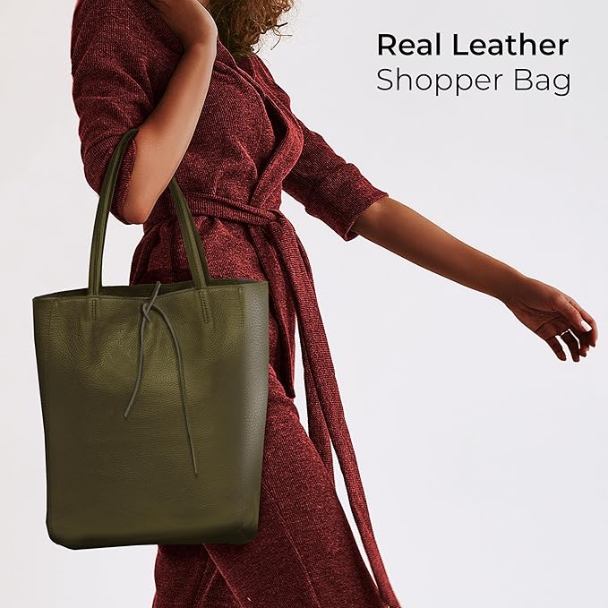 Italian Calf Leather Tote for Women with Zipper, Inner Pocket & Flat Base | Soft Unlined Shopper for Work & Travel