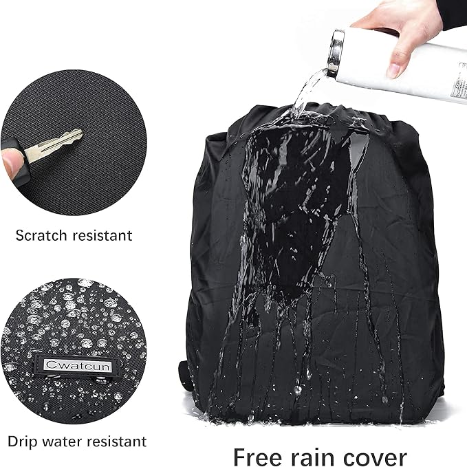 Cwatcun Camera Backpack with USB,Rain Cover,fit 15.6" Laptop,Anti-Theft Rear Open Camera Bag,Waterproof Camera Case with Tripod Straps for Canon Nikon Sony DSLR SLR Photography Bag Unisex(III-L-Black)