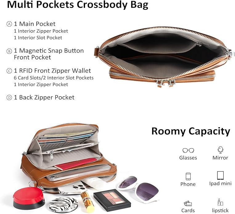 befen Genuine Leather Crossbody Purses for Women, Women's Small Crossbody Shoulder Bag with Built in RFID Wallet