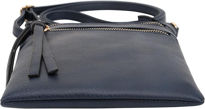 DELUXITY | Crossbody Purse Bag | Functional Multi Pocket Double Zipper Purse | Adjustable Strap | Medium Size Purse | Navy