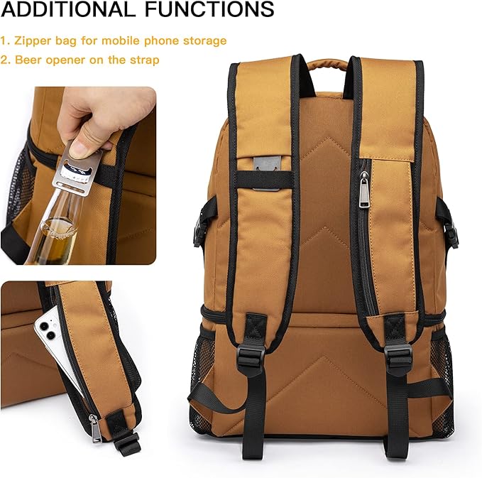 TUGUAN Insulated Cooler Backpack 38 Cans Double Deck Leakproof Lightweight Soft Lunch Backpack Small Cooler Bag Beach Picnic