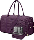 Women Duffle Weekender Travel Bag: Large Duffel Bags with Shoe Compartment Carry On Overnight Tote Bag with Wet Pocket Toiletry Bags Weekend Gym Yoga Hospital Bag for Womens Dark Purple 3Pcs Set