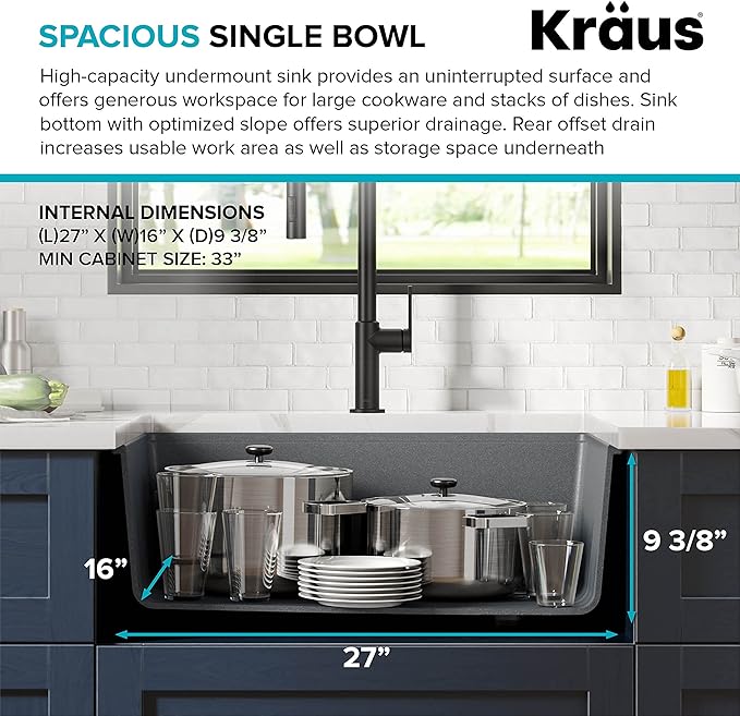 KRAUS Kitchen Sink Bellucci 29” Undermount Workstation Granite, Metallic Gray, Accessories, KGUW2-30MGR
