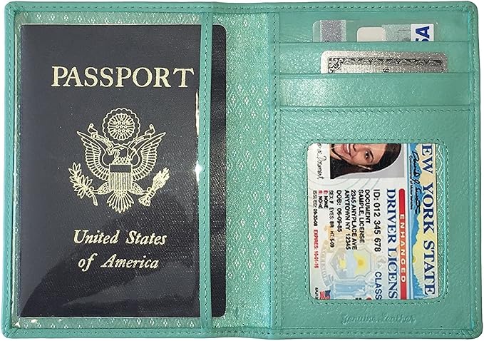 Personalized Monogrammed Turquoise Leather RFID Passport Wallet