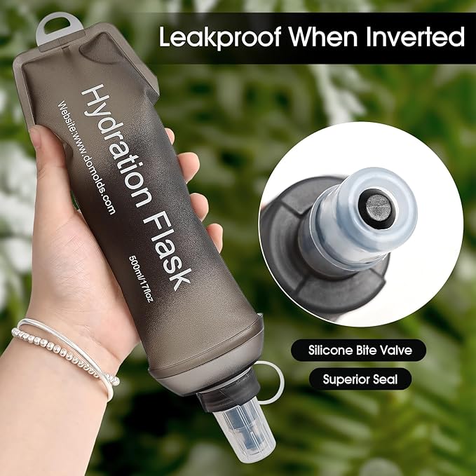 GYGYL Soft Flask, TPU Collapsible Soft Water Bottle for Hydration Pack, Running Vest, Leak-Proof Folding Water Bottle for Hiking Cycling Climbing Jogging-500ml Grey, 2pcs