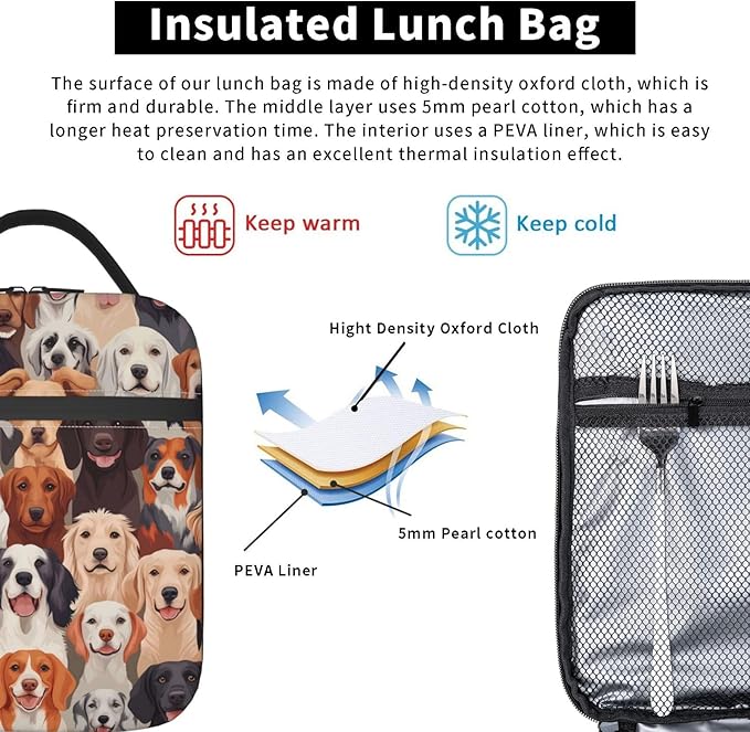 Dog Insulated Lunch Box for Women Men Dog Lunch Bag for Travel,or Fishing Polyester