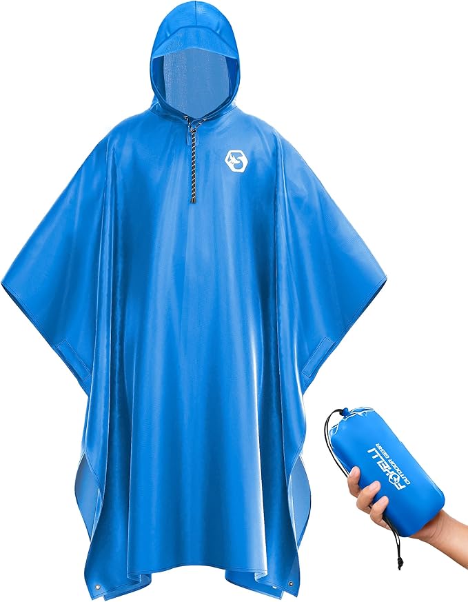 Foxelli Rain Poncho for Adults – Extra Long Reusable Waterproof Raincoat with Hood, Lightweight for Hiking, Camping, Outdoors