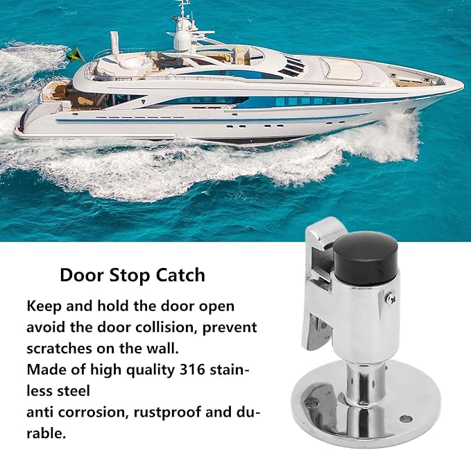 Door Stopper Wall Mounted with Self-Locking Hook Windproof Heavy Duty Marine Grade 316 Stainless Steel Door Catch for Yacht RV Home Office (with Screws)