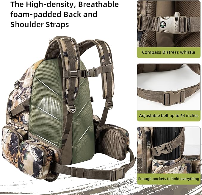 hunting backpack for men Waterproof Camo Pack Hunting gifts for men gear Hunting Day Pack-BlessedBark-35L