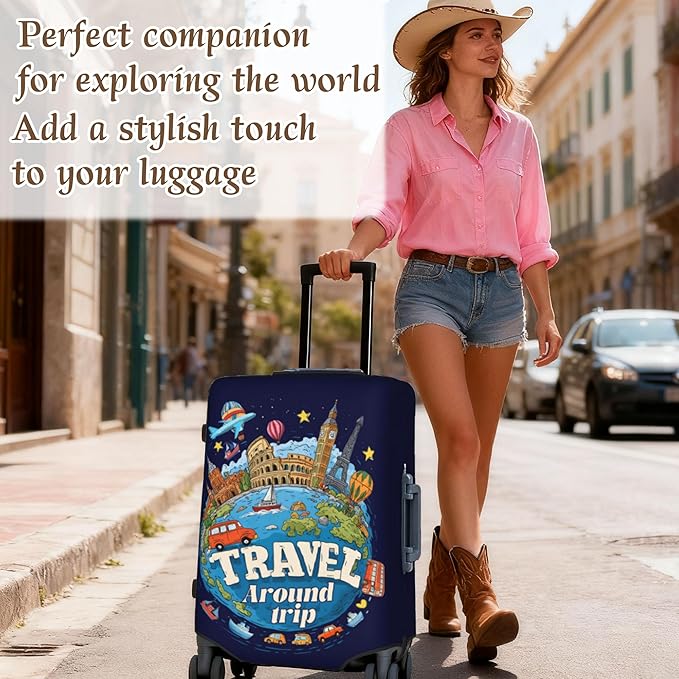 Luggage Cover, Travel Suitcase Covers, Elastic Suitcase Protective Cover, Scratchproof Luggage Protector, Washable Dustproof Trolley Case Protector Fit 22-28 Inch (word, M（22-24inch suitcase）)