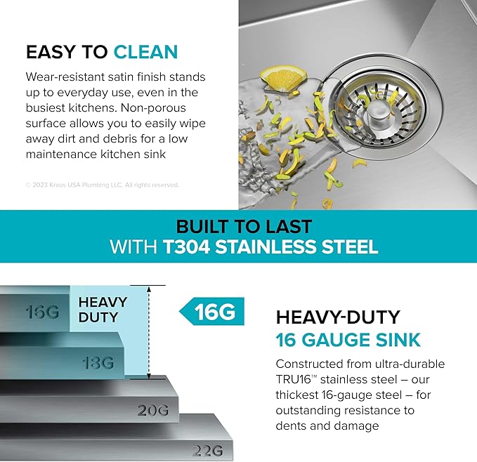KRAUS Kore 27-Inch Undermount Workstation 16 Gauge Single Bowl Stainless Steel Kitchen Sink with Accessories, KWU110-27
