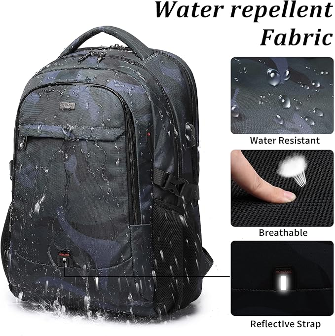 DUSLANG 17 Inch Travel Laptop Backpack Water Resistant Hiking Backpack for Men Laptop Bag with USB Charging Port,Camouflage green