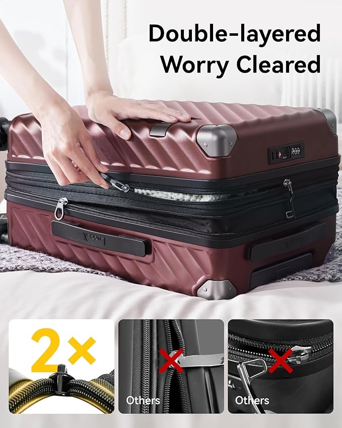 LUGGEX Luggage with Spinner Wheels, Polycarbonate Expandable Hard Shell Suitcase, Carry On 20 Inch, Cherry