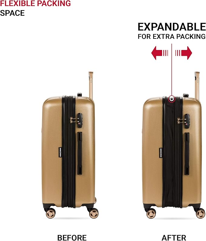 SwissGear 7272 Energie Expandable Hardside Luggage with Spinner Wheels and TSA Lock, Gold, Checked-Medium 24-Inch