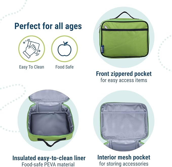 Wildkin Kids Insulated Lunch Box – Durable and Reusable for School & Travel - Parrot Green