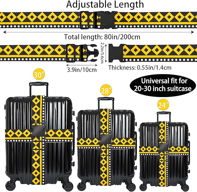 Geometric Arts Luggage Straps for Suitcases, Adjustable Luggage Travel Belt to Keep Luggage Security While Travel, Strong Polyester Fabric, Easy-to-Recognize Funny Pattern Travel Accessories, 2 Pack