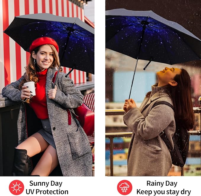 LLanxiry Compact Travel Umbrella, Mini Windproof Umbrellas for Rain & Sun, Small Lightweight Outdoor UV Umbrella, Portable Folding Umbrellas for Travel