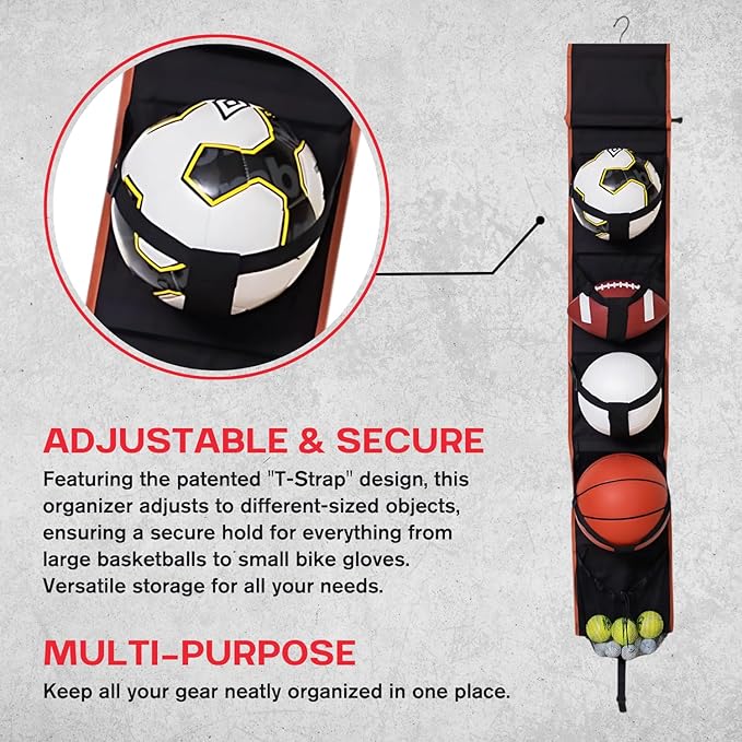 Vintage Hanging Sports Equipment Organizer | Limited Stock | Multi-Purpose Garage Sports Ball Storage | For Basketball Football Volleyball Tennis Soccer Biking | Toy Storage | Includes Hook & Pump