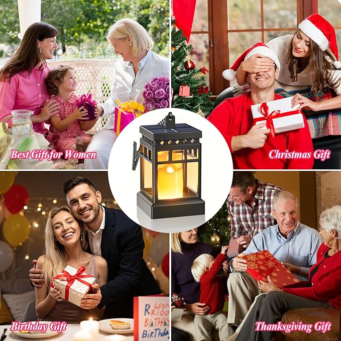 KOOPER Solar Lanterns Outdoor Waterproof, 2 Modes Hanging Solar Lantern with LED Realistic Flickering Flameless Candle, Candles Lanterns Lights Decorative for Outside Hanging Patio Yard Table Tree