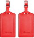 Travelambo Luggage Tags for Suitcases Faux Leather Privacy Protection 2 Pack Bag Tags Travel Accessories Essential, Classic Red