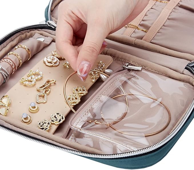 BELALIFE Travel Jewelry Organizer, Portable Jewelry Storage Case for Earrings, Rings, Necklaces, Bracelets, Lake-Blue