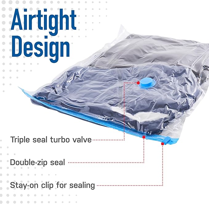 4 Pack Small Vacuum Storage Bags for Comforters, Blankets & Clothes – Vacuum Sealed Compression Bags with Hand Pump – Space Saver Storage Bags for Bedding, Moving, Travel & Organization