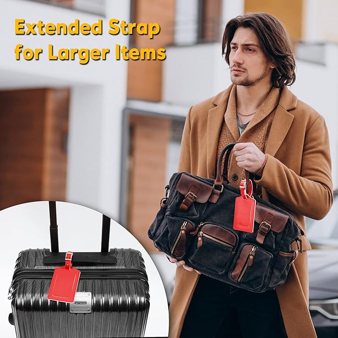 Travelambo Luggage Tags for Suitcases Faux Leather Privacy Protection 2 Pack Bag Tags Travel Accessories Essential, Classic Red