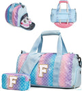 Dorm Room Essentials for Girls-Girl Gym Bag with Shoe Compartment, Kid Personalized Weekender Overnight Bags, Initial Travel Tote with Makeup Pouch, Preppy Stuff Gifts for Kids (Letter F)