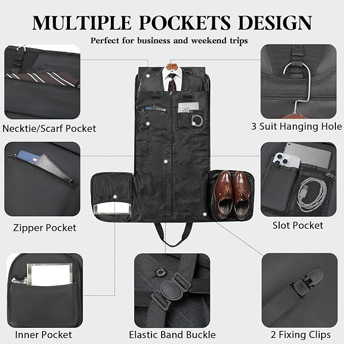Waxed Canvas Garment Bags for Travel, Convertible Carry On Garment Duffel Bag for Men Women, 2 in 1 Suit Bag Hanging Suitcase Business Travel Bag with Shoe Compartment (Vintage Grey, XL)