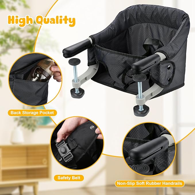 Hook On Chair with Removable Dining Tray,Portable Table High Chair, Folding Baby Chair with Storage Bag for Indoor/Outdoor(Black)