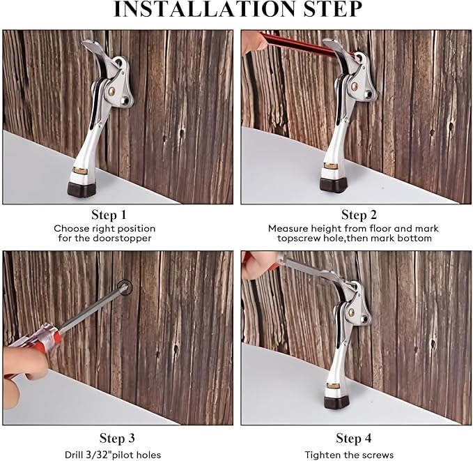 GroTheory 3 Pack Door Stoppers, 4 inch Kickdown Door Stops, Heavy Duty Door Stoppers for Bottom of Door, Adjustable Metal Door Kick Stand Floor and Release