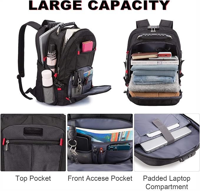 LOVEVOOK Travel Laptop Backpack Waterproof Anti Theft with Lock and USB Charging Port Large Computer Business Backpack for Men Women College (15.6 inch, Black)